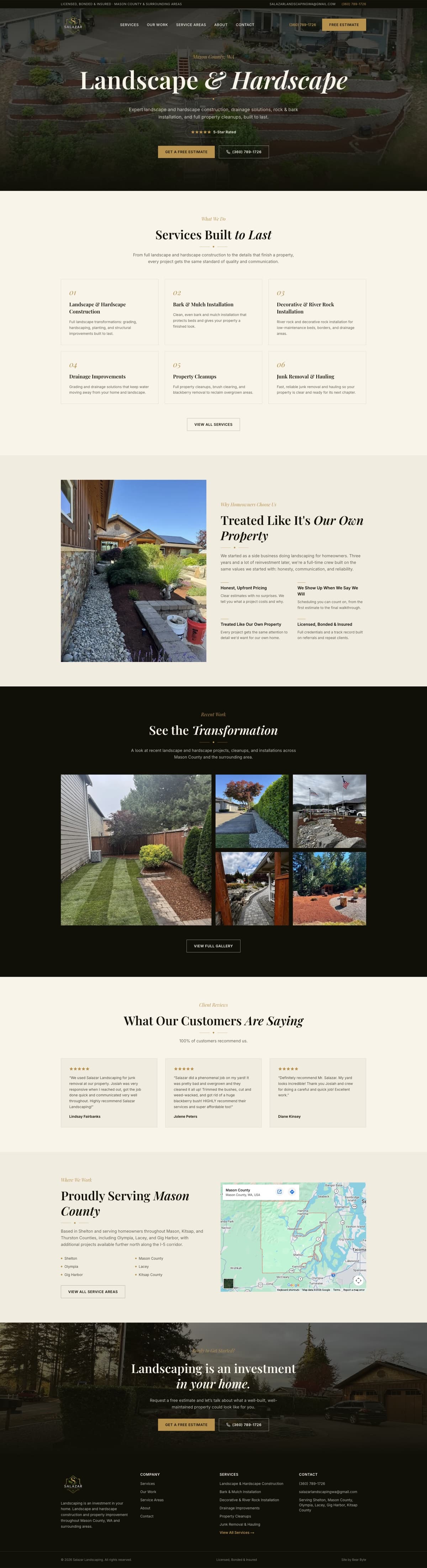 Salazar Landscaping website, full homepage
